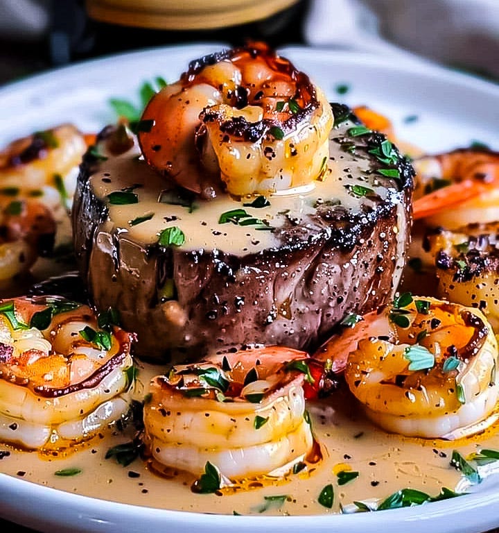Filet Mignon with Shrimp and Lobster Cream Sauce https//www