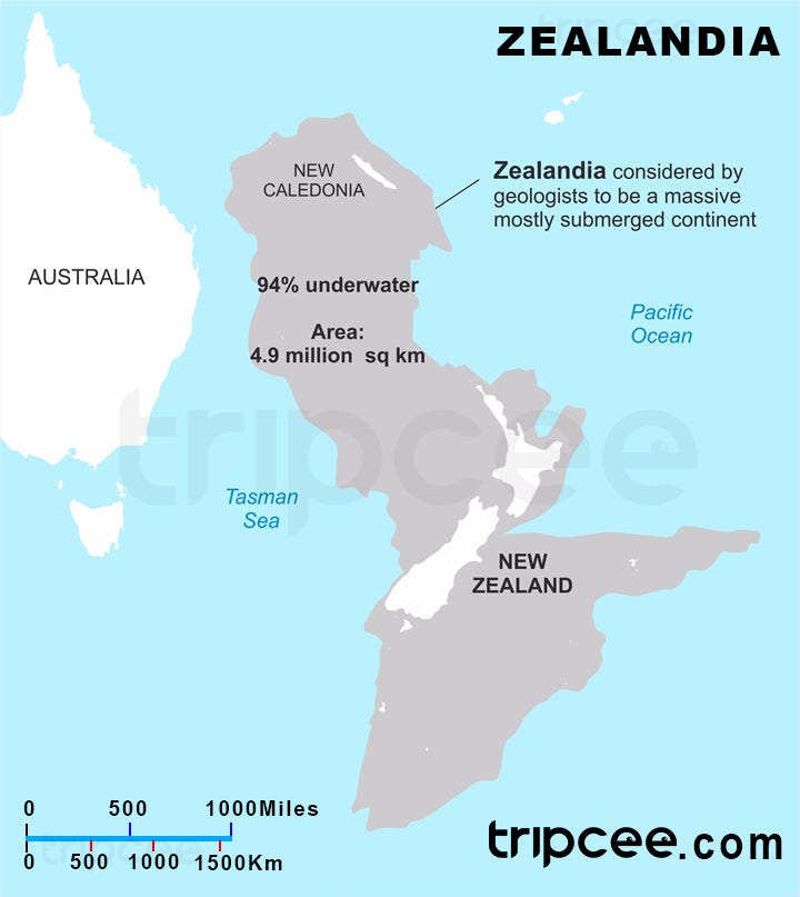 Zealandia — The Eight Continent. Zealandia, also known as the 8th… by Tripcee Medium