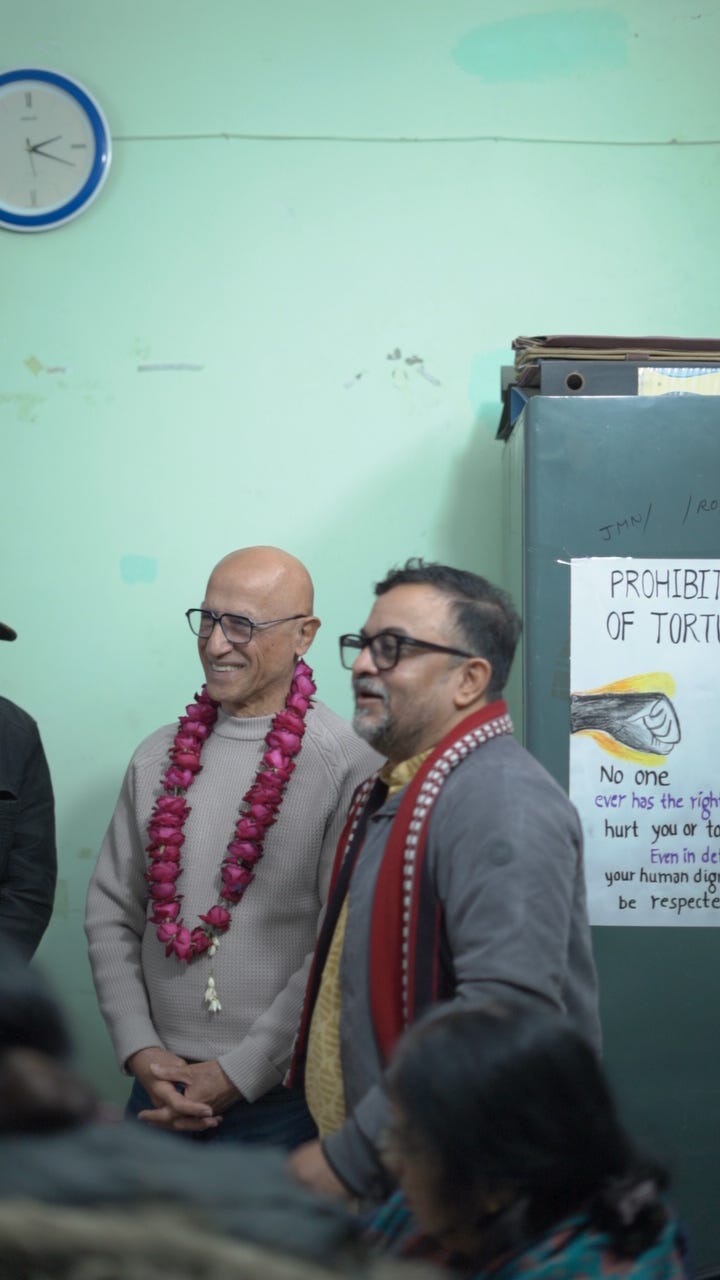 A sequence of moments from the Jan Mitra Samman ceremony at PVCHR, Varanasi (10 January 2026), capturing the evolving process of honour — from welcome and garlanding to reflection, dialogue, and celebration — as Prof. Chawky Frenn is recognised for his lifelong commitment to art, peace, and human dignity.