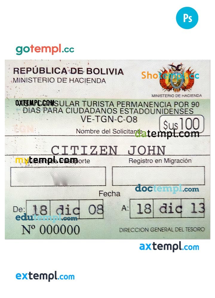 Bolivia travel visa PSD template, with fonts | by Doctempl | Medium