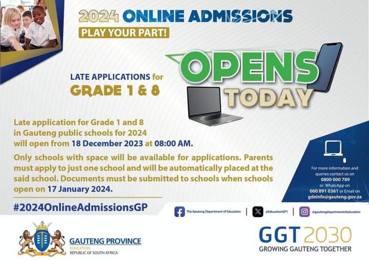 Last chance for 2024 Gauteng Grade 1 and 8 Admissions by Toka Moshesh