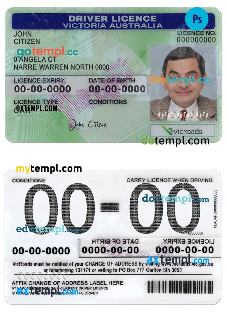 Australia Victoria state driving license template in PSD format, fully editable, version 2 by