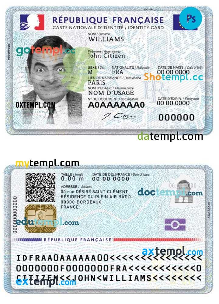 France national ID card template in PSD format, fully editable (2021 March — present) by