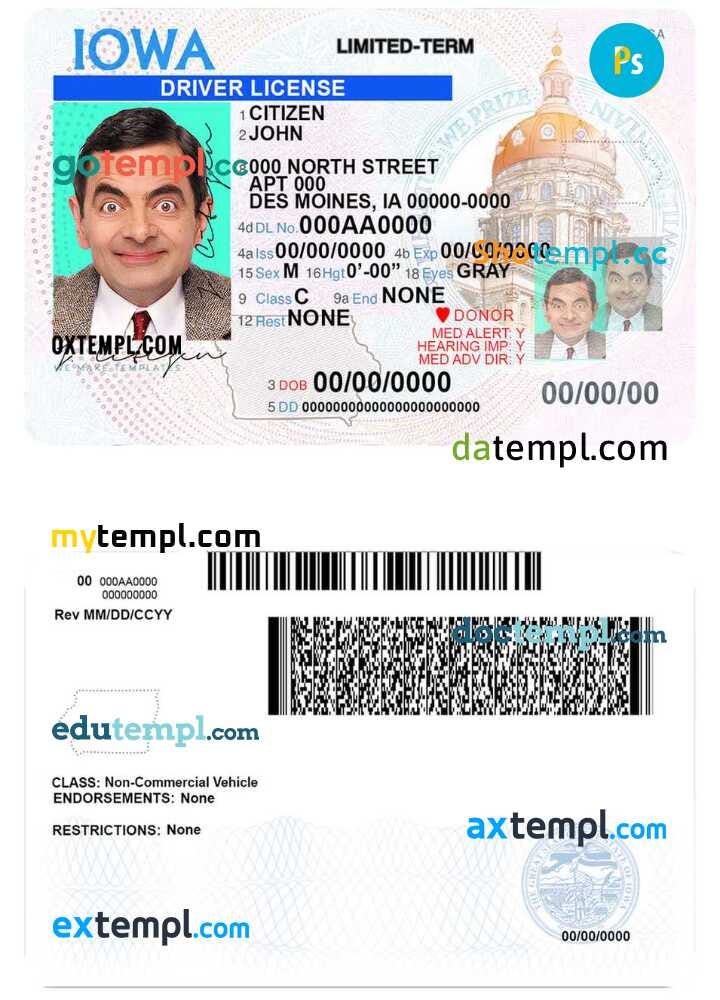 USA Iowa driving license template in PSD format | by Doctempl | Dec ...