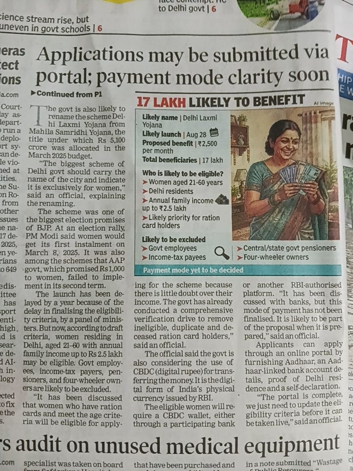 Have you all heard about the “Mahila Samriddhi Yojna”, well it’s renamed as “Delhi Lakshmi Yojna”.
