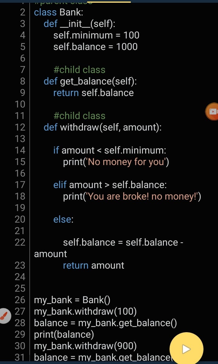 BANK CLASS IN PYTHON Let’s write a simple Python program using OOP ...