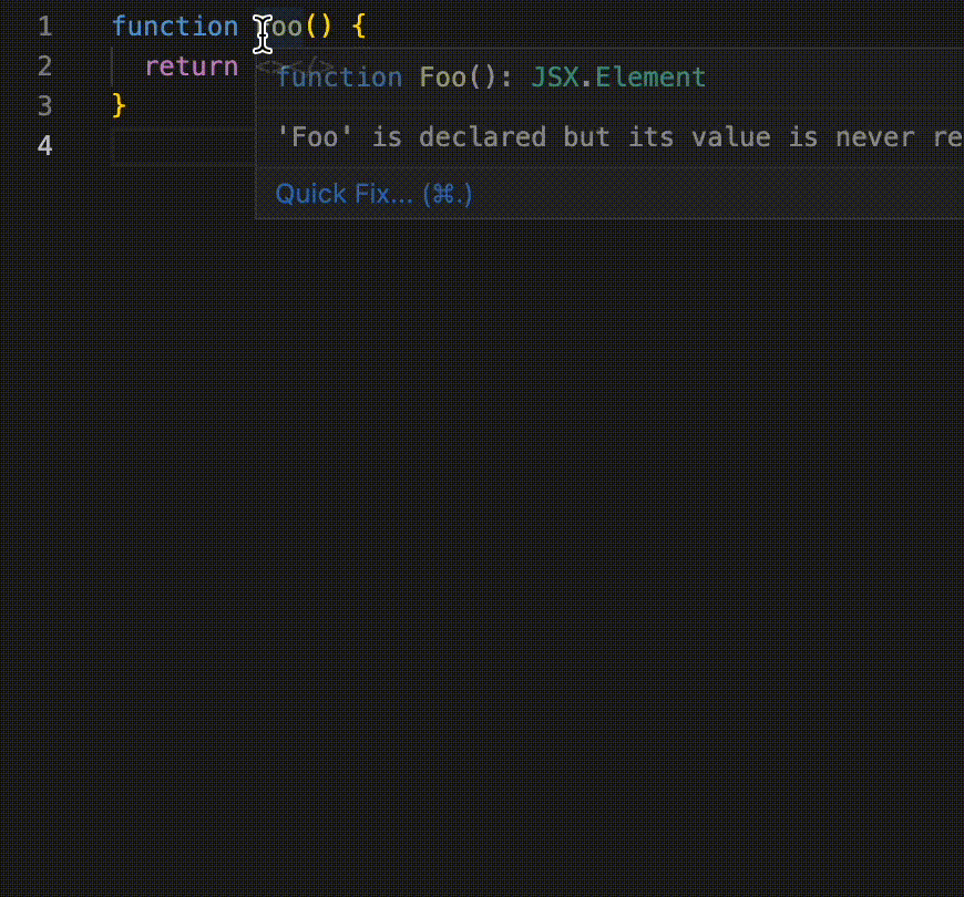 gif showing refactoring options of function in VSC