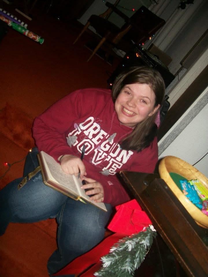 Taking notes before a youth group Christmas party, circa 2011