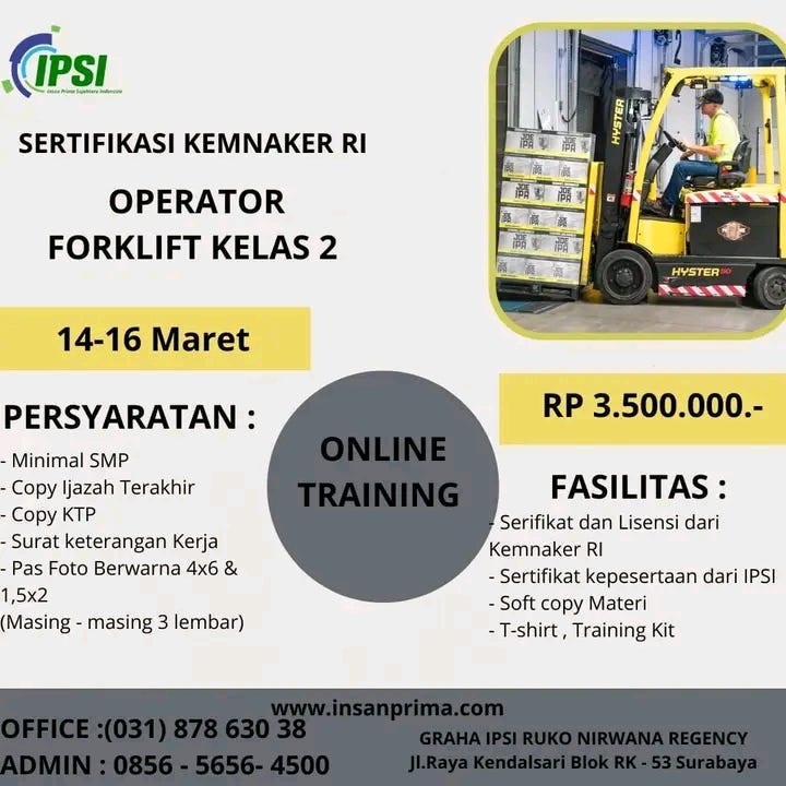 TERPERCAYA WA (0856 5656 4500) PELATIHAN K3 OPERATOR FORKLIFT KELAS 2 TERPERCAYA WA (0856 5656 4500) PELATIHAN K3 OPERATOR FORKLIFT KELAS 2