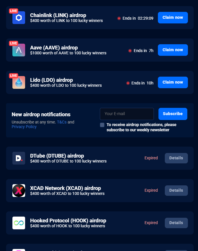 Similar Airdrops on DappRadar
