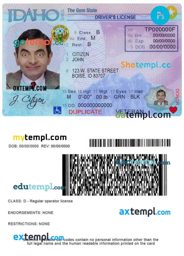 USA Idaho driver license template in PSD format by Driving License