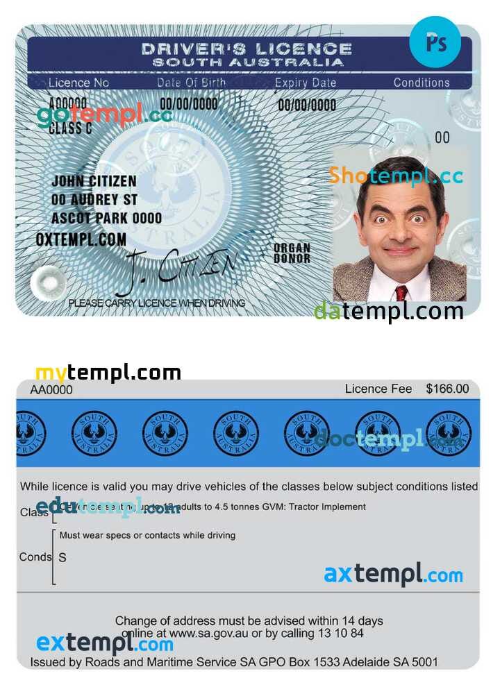 South Australia driving license template in PSD format, fully editable