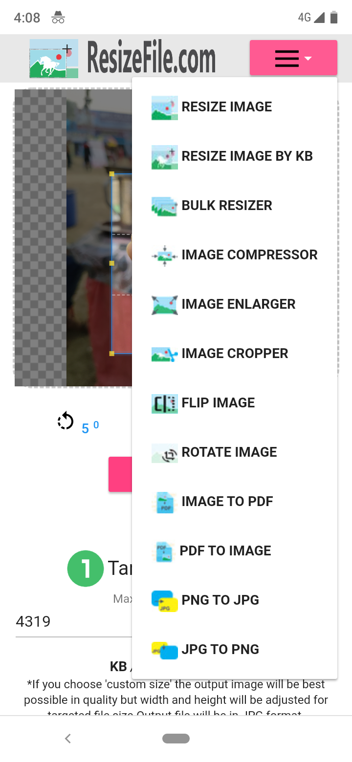 How to resize image to maximum file size like 20kb, 50kb, 100kb or any