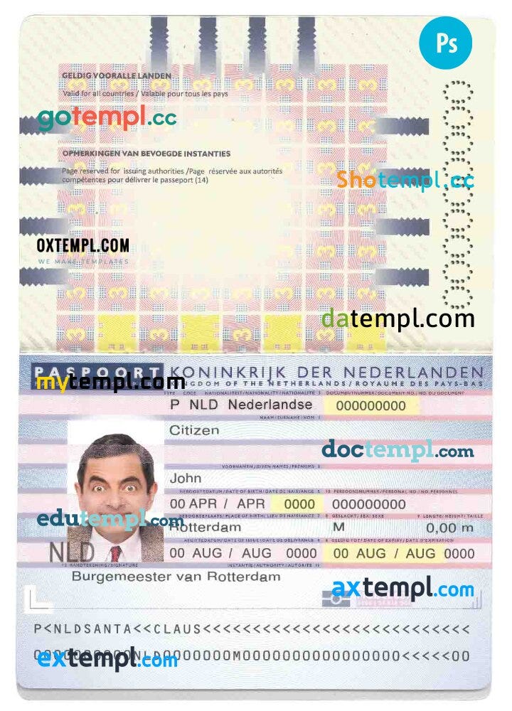 Netherlands (Holland) passport template in PSD format, 20062016 by