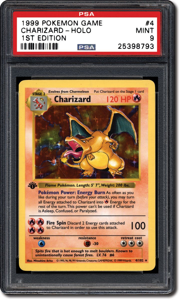 pokemon card trading fantasy card of a red dragon