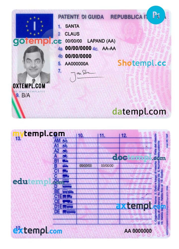 Italy driver’s permit template in PSD format, fully editable by