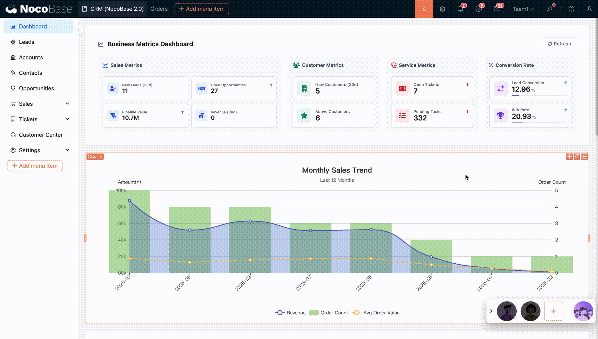 NocoBase dashboard preview