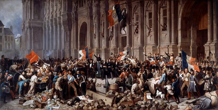 1848 Revolution in Paris By Henri Félix Emmanuel Philippoteaux, Public Domain
