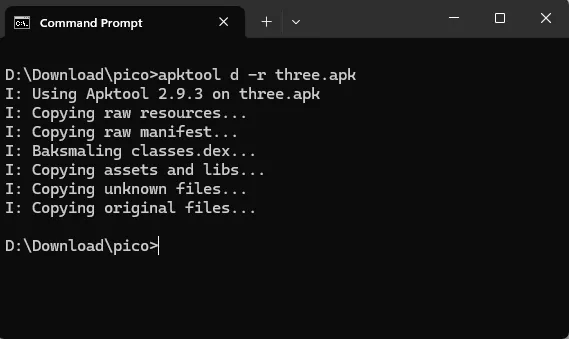 cmd decompile using apktool