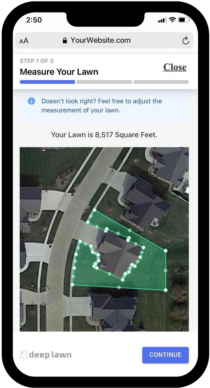 screenshot of deep lawn instant quoting process