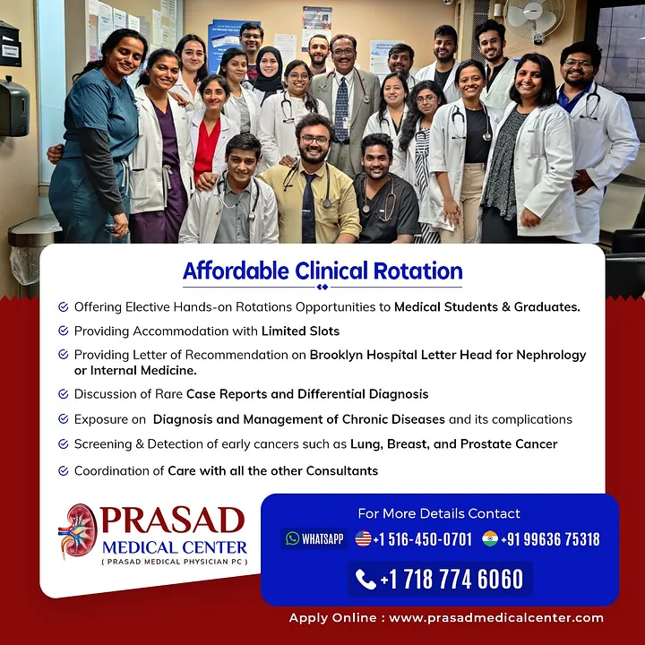 Prasad Medical Center, Clinical Rotations for International Medical Students in USA,Clinical Rotations for Nursing Students,Internal Medicine Clinical Rotations in Brooklyn,Clinical Rotations for Immigration Students in USA,US Clinical Rotations for Img Medical Students,