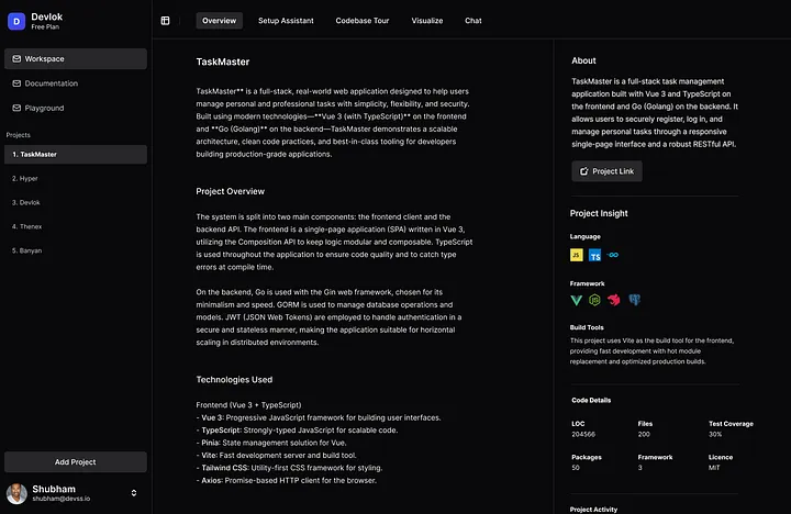 Devlok Codebase Tour Screenshot
