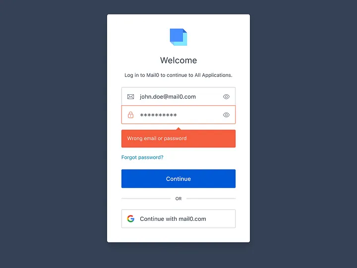 Login screen with an error prompt