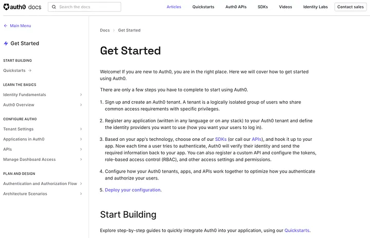 A screenshot of the get started sidebar