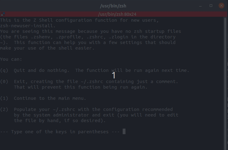 configuracao padrao zsh
