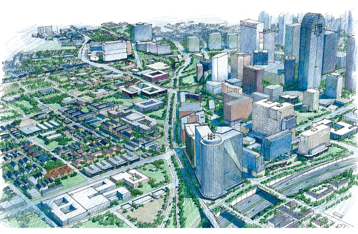 Rendering from 2016 CityMAP report showing what Dallas could look like if I-345 were removed.