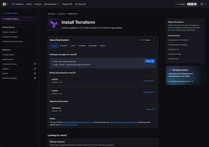 Terraform 官方安裝參考網址 https://developer.hashicorp.com/terraform/downloads