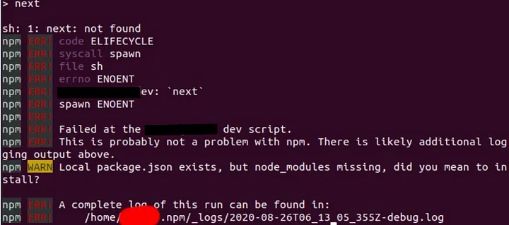 Error ELIFCYCLE when running npm run dev command