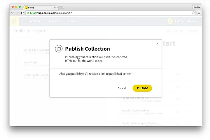 Write some Topics, group them into a Collection, and publish. Technical writing made easy.