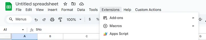 Extensions > Apps Script