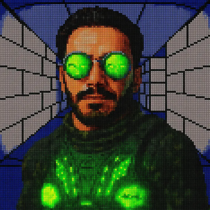 Neon pixel art of Spirou