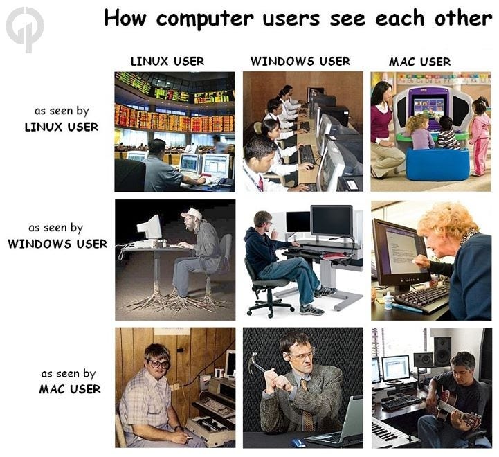 Этот компьютер users. Windows Mac Linux мемы. Как видят друг друга люди в it. Пользователь MACBOOK Мем. Linux user.