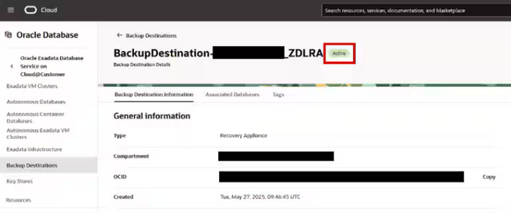 confirm backup is active ADB@CC side