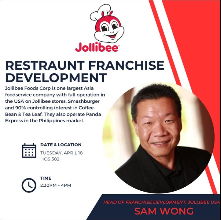 Sam Wong, Head of Franchise Development, Jollibee Group USA addressing at  UNLV Hospitality College | by Dr. Cervantes Lee | Medium
