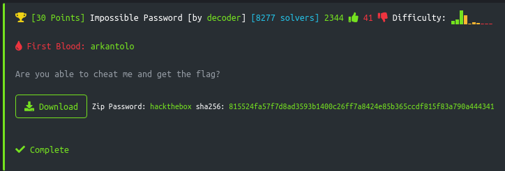 Impossible Password Hackthebox Reversing Challenge By Shaswata Das Impossible Password Hackthebox Reversing Challenge By Shaswata Das