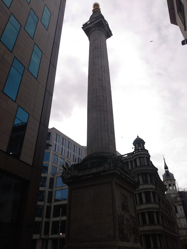 The Monument, notice St Magnus’s Church steeple in the background