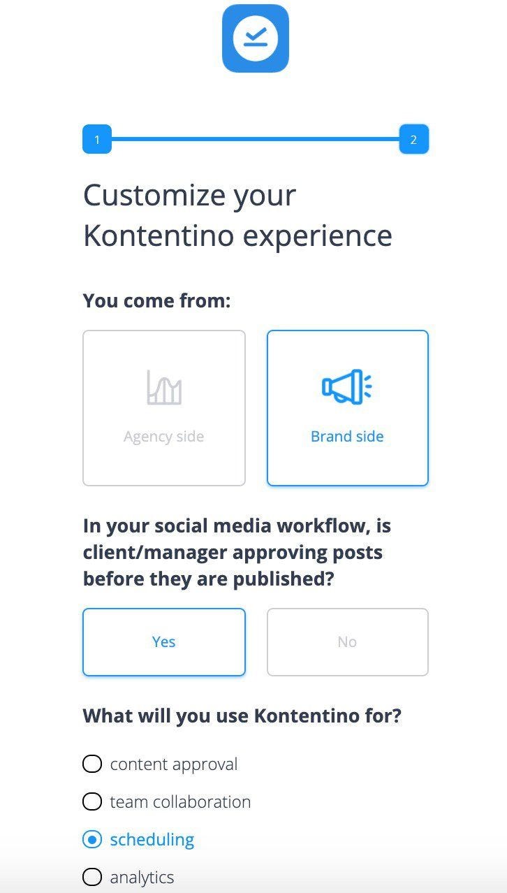 Kontentino welcome screen built with Userpilot. Get a demo and see how you can build one in your SaaS.