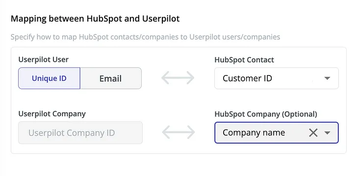 Data mapping between Hubspot and Userpilot