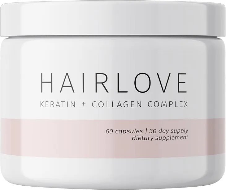 HAIRLOVE Keratin + Collagen Complex - Hair Growth Vitamins with Collagen Peptides - Helps Strengthen and Regrow Hair - Keratin and Collagen Supplements for Longer, Shinier Hair - 60 Capsules