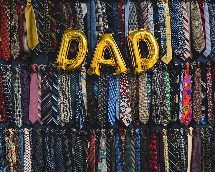 DAD in gold letters surrounded by neckties.