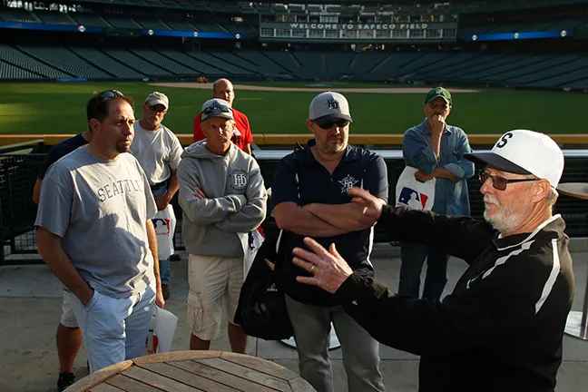 Mariners Head Groundskeeper Bob Christofferson shares his field maintenance knowledge with youth baseball/softball representatives.