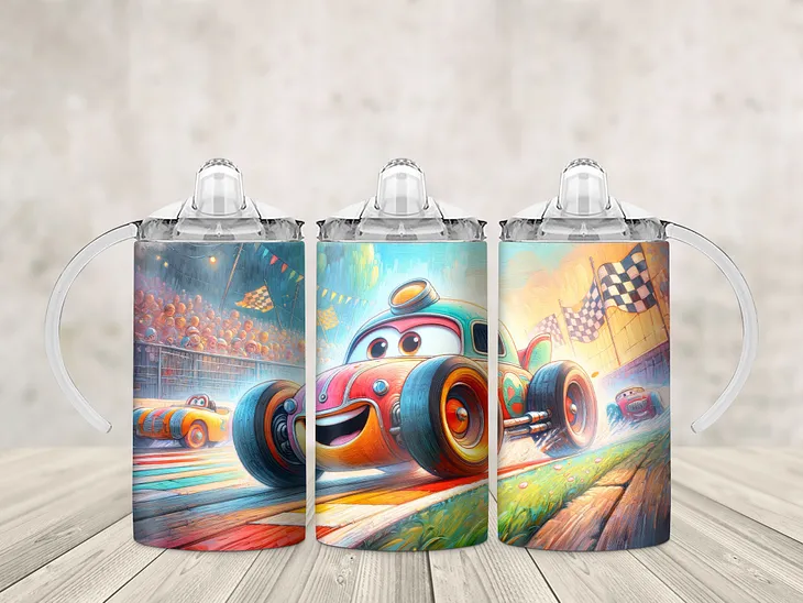 Cartoon Race Car 12 Oz Sippy Cup Wrap Free