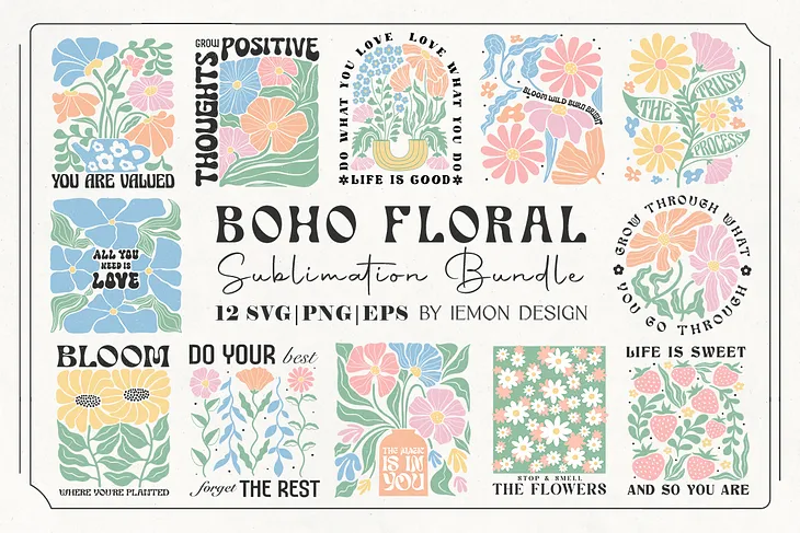 Boho Floral Quote SVG Bundle