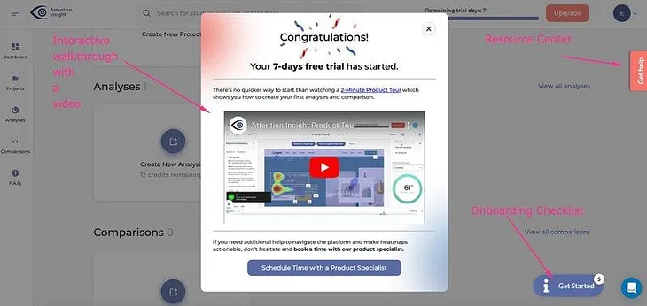 A welcome screen in Attention Insight. Created with Userpilot