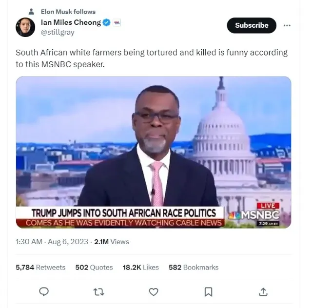 Did an MSNBC commentator laugh at killings of white South African farmers?