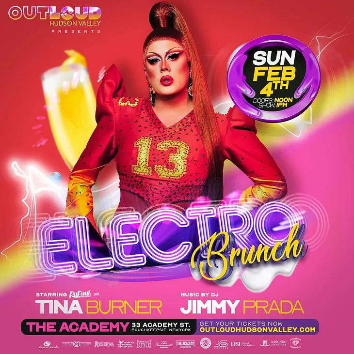 Sparkles and Brunch: Don’t Miss Tina Burner’s Electro Drag Brunch in Poughkeepsie!